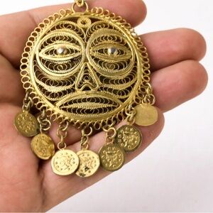 Vintage Filigree Sun Pendant Necklace